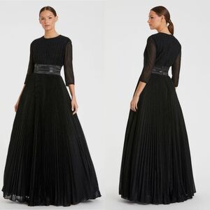 Mac Duggal | Black Shimmering 3/4 Sleeve Pleated Gown A-Line 30700